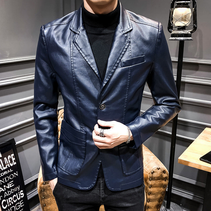 Herren Blazer Kunstleder Elegante Slimfit