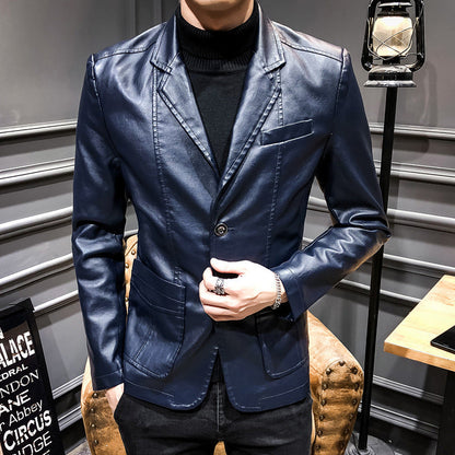 Herren Blazer Kunstleder Elegante Slimfit