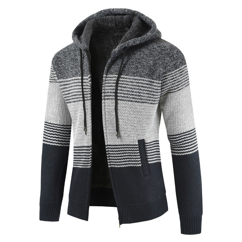 Herren Strickjacke Kapuze Modern Grau