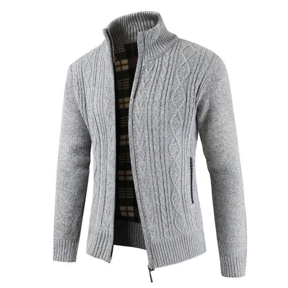 Herren Strickjacke Zopfmuster Hochkragen Schwarz
