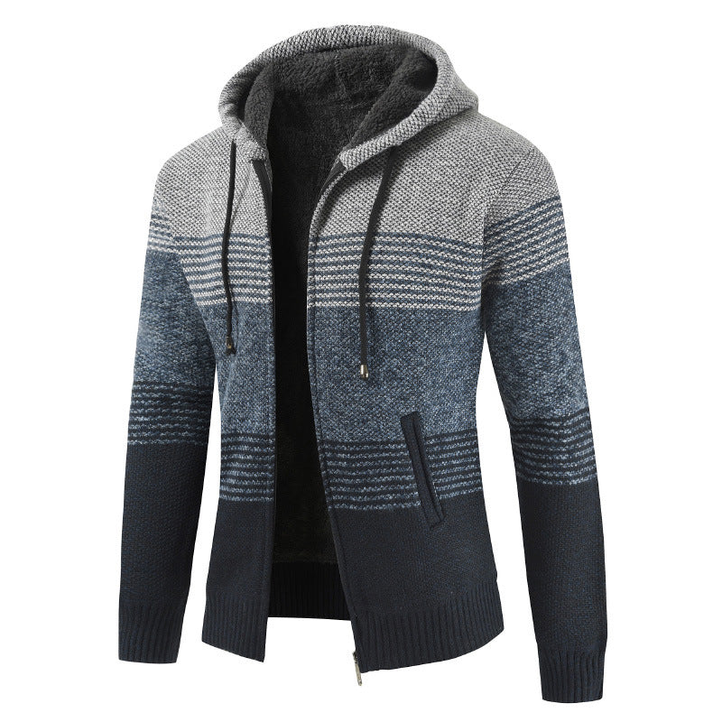 Herren Strickjacke Kapuze Modern Grau