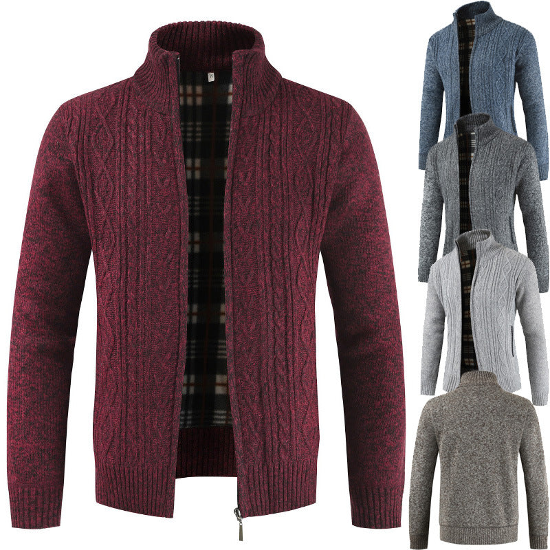 Herren Strickjacke Zopfmuster Hochkragen Schwarz - BerlinGlamour