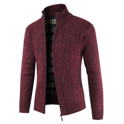 Herren Strickjacke Zopfmuster Hochkragen Schwarz
