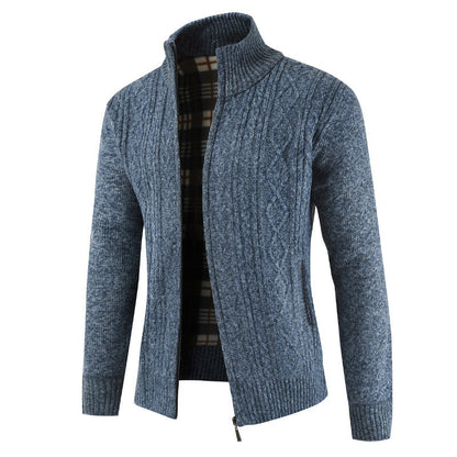 Herren Strickjacke Zopfmuster Hochkragen Schwarz