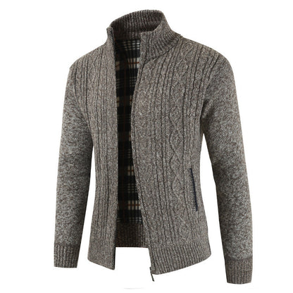 Herren Strickjacke Zopfmuster Hochkragen Schwarz
