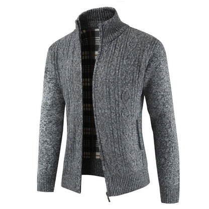 Herren Strickjacke Zopfmuster Hochkragen Schwarz