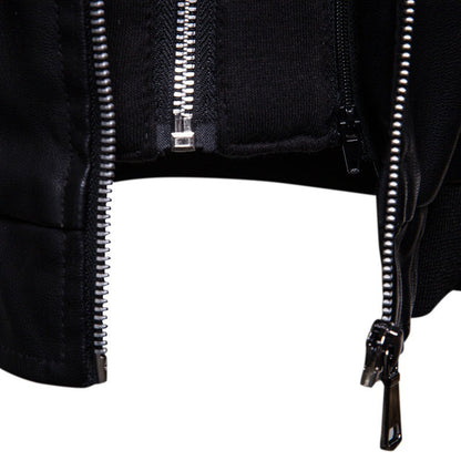 Herren Lederjacke mit Kapuze Sportlich Elegant Schwarz