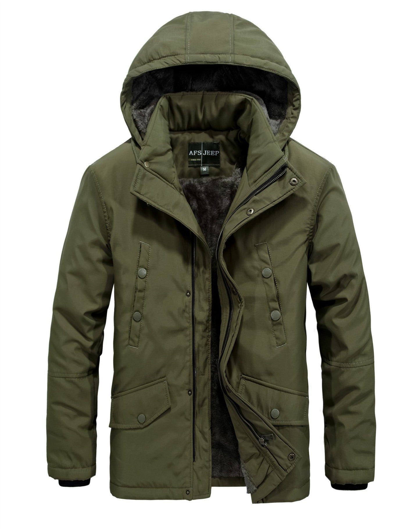 Herren Winterjacke Gefüttert Abnehmbare Kapuze Warm