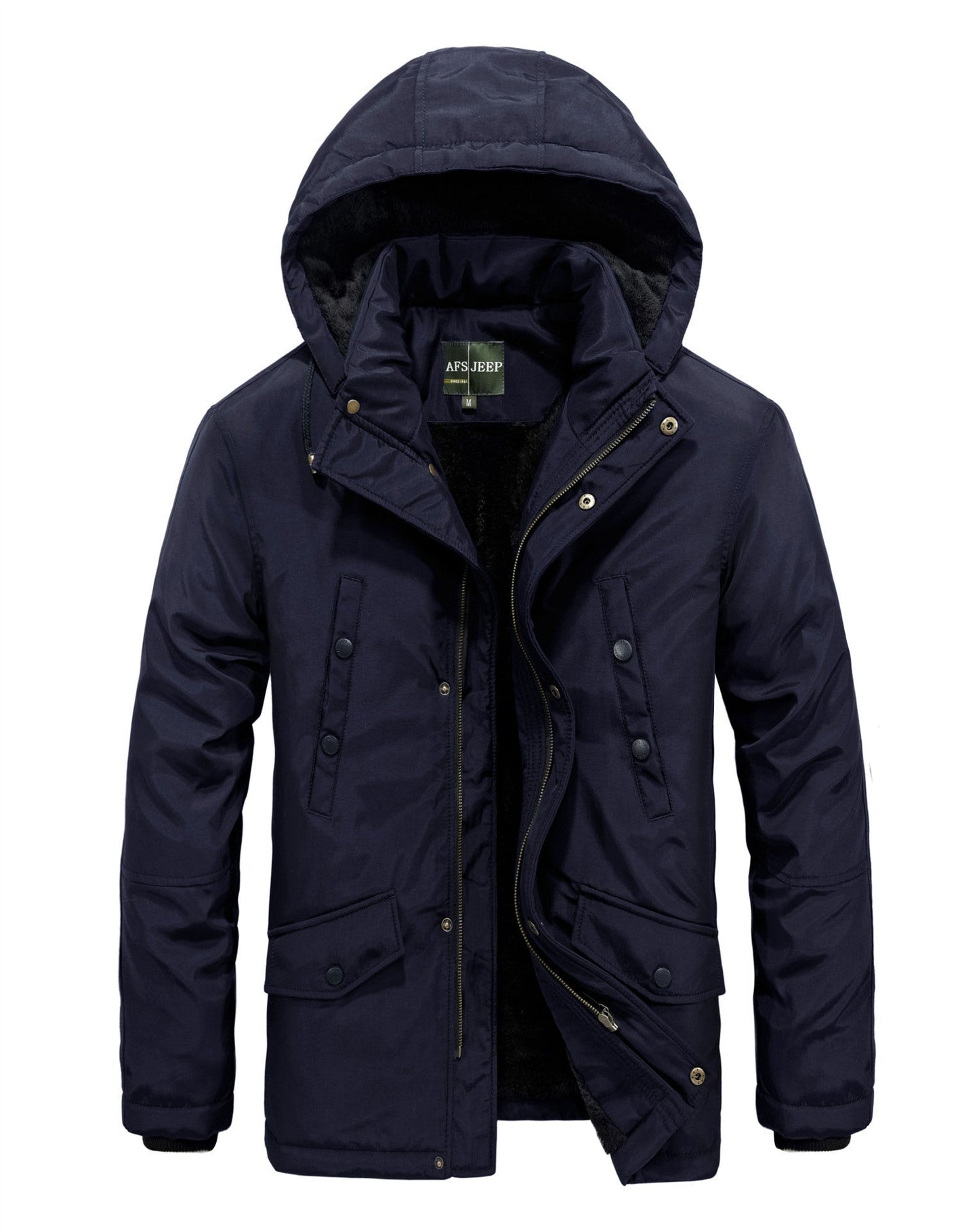 Herren Winterjacke Gefüttert Abnehmbare Kapuze Warm