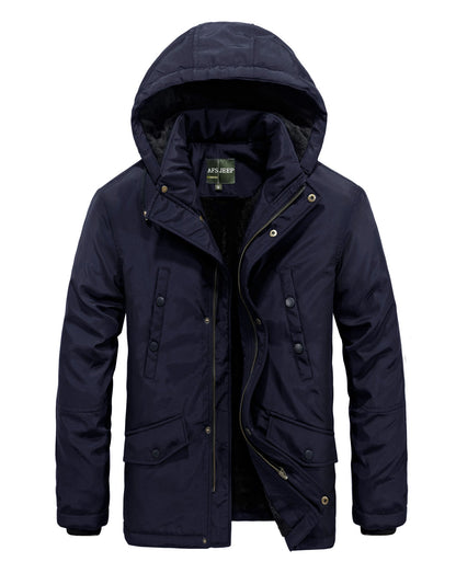 Herren Winterjacke Gefüttert Abnehmbare Kapuze Warm