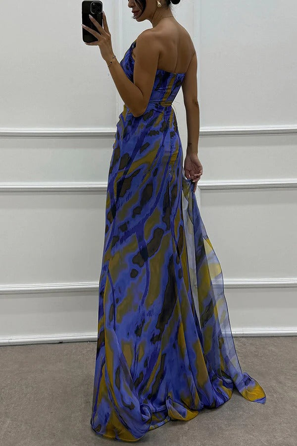 Schulterfreies Abendkleid Damen Lang Maxikleid mit Hochschlitz