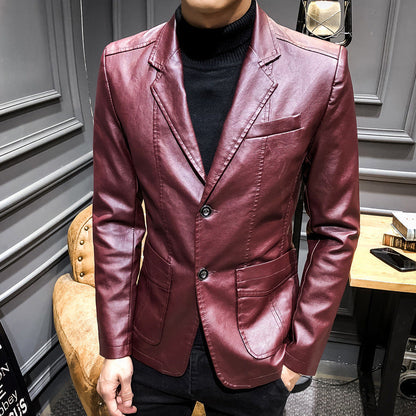 Herren Blazer Kunstleder Elegante Slimfit