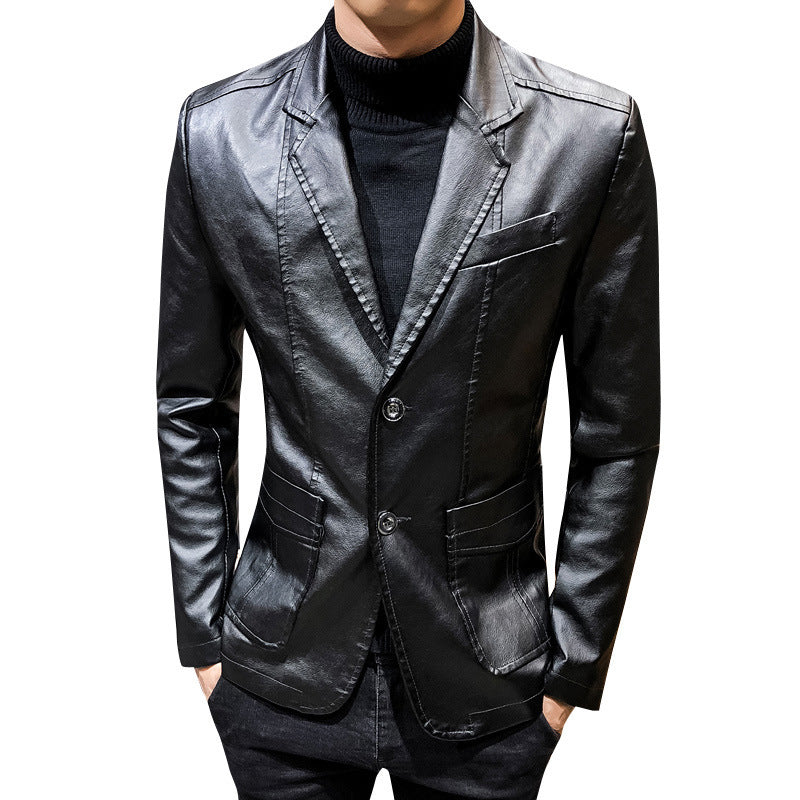 Herren Blazer Kunstleder Elegante Slimfit