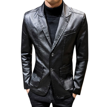Herren Blazer Kunstleder Elegante Slimfit