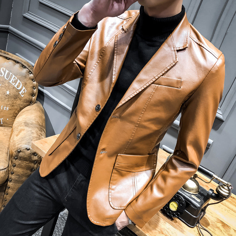 Herren Blazer Kunstleder Elegante Slimfit