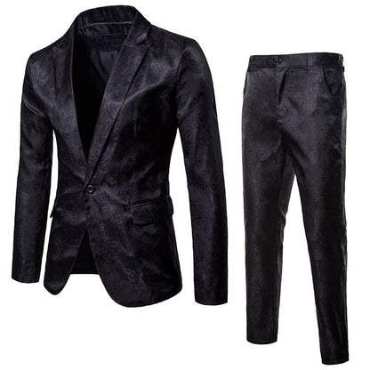Herren Anzug Set Samt Paisley Muster Elegant Schwarz