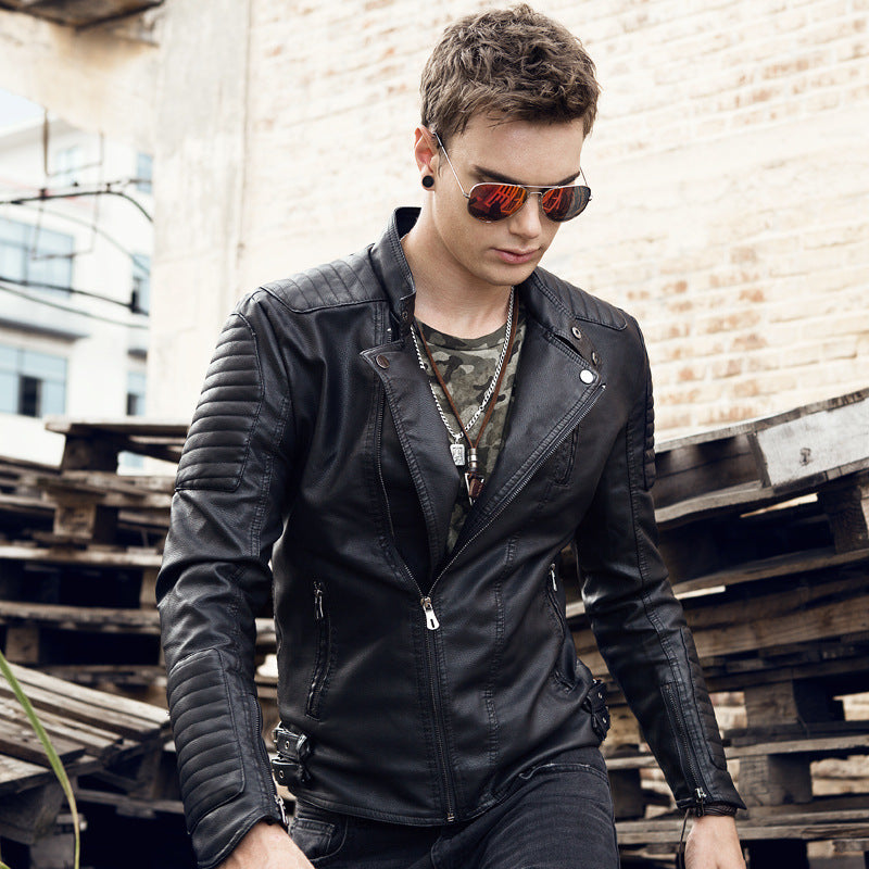 Leder Bikerjacke Herren Robust Reißverschluss Taschen Modern