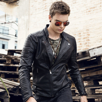 Leder Bikerjacke Herren Robust Reißverschluss Taschen Modern