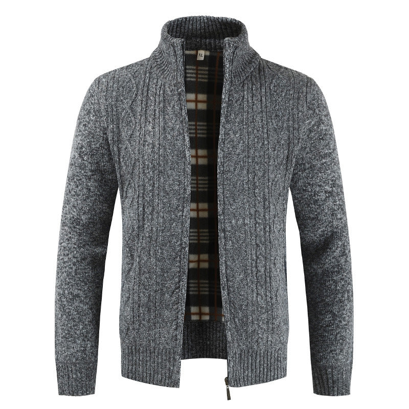 Herren Strickjacke Stehkragen Modern Zopfmuster