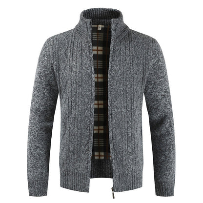 Herren Strickjacke Stehkragen Modern Zopfmuster