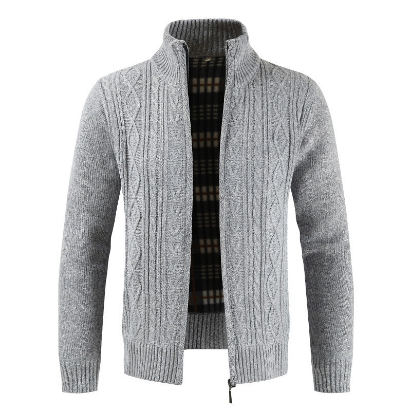 Herren Strickjacke Stehkragen Modern Zopfmuster