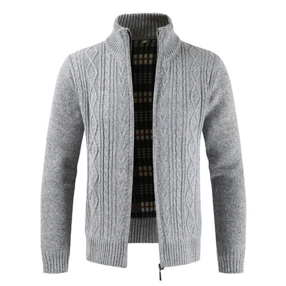 Herren Strickjacke Stehkragen Modern Zopfmuster