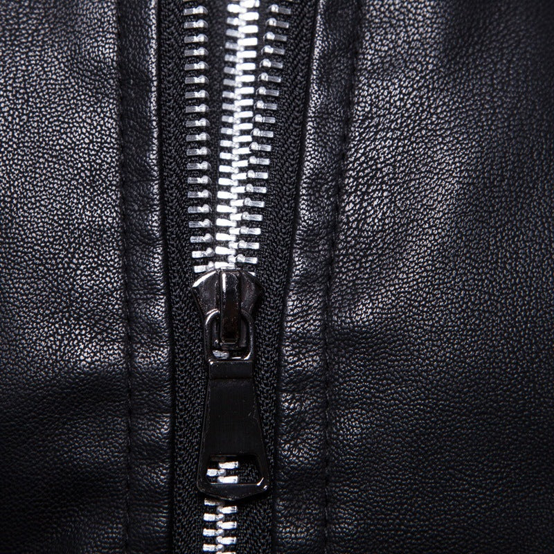 Herren Lederjacke mit Kapuze Sportlich Elegant Schwarz