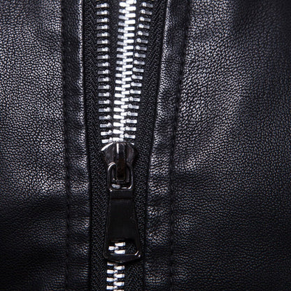 Herren Lederjacke mit Kapuze Sportlich Elegant Schwarz