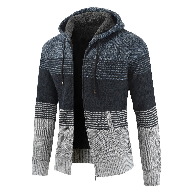 Herren Strickjacke Kapuze Modern Grau