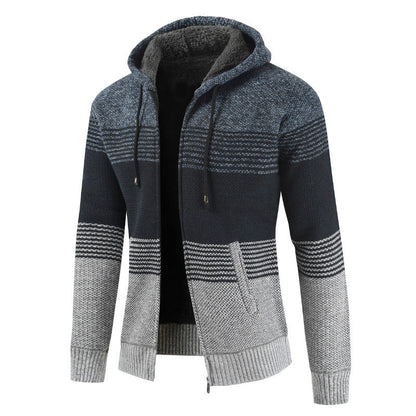 Herren Strickjacke Kapuze Modern Grau