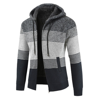Herren Strickjacke Kapuze Modern Grau