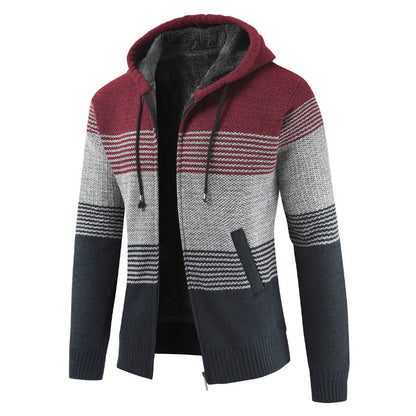 Herren Strickjacke Kapuze Modern Grau - BerlinGlamour