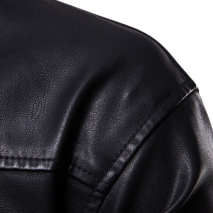 Herren Lederjacke mit Kapuze Sportlich Elegant Schwarz