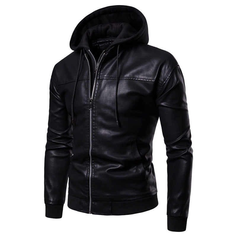 Herren Lederjacke mit Kapuze Sportlich Elegant Schwarz - BerlinGlamour
