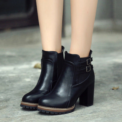 Damen Stiefeletten Robust Schnalle Winter Boots