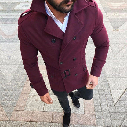 Herren Trenchcoat Lang Modern mit Futter und Gürtel