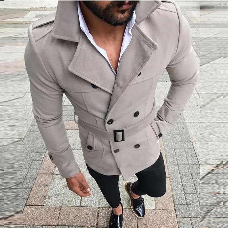 Herren Blazer Elegant Slim Fit mit Hochkragen und Gürtel
