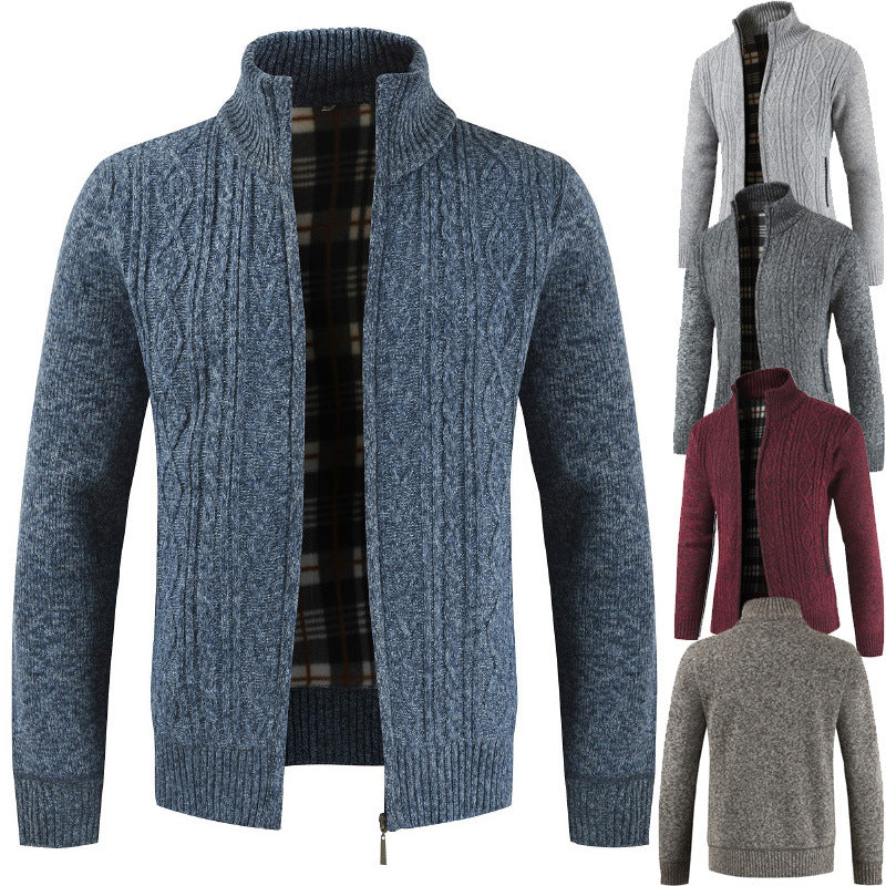 Herren Strickjacke Stehkragen Modern Zopfmuster - BerlinGlamour