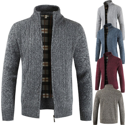 Herren Strickjacke Stehkragen Modern Zopfmuster