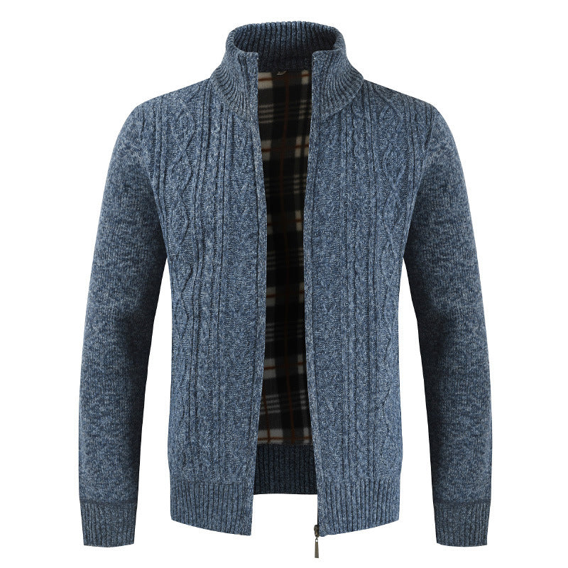 Herren Strickjacke Stehkragen Modern Zopfmuster