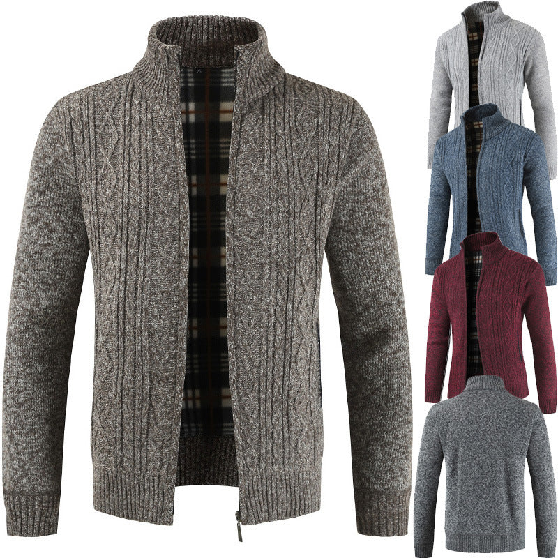 Herren Strickjacke Stehkragen Modern Zopfmuster
