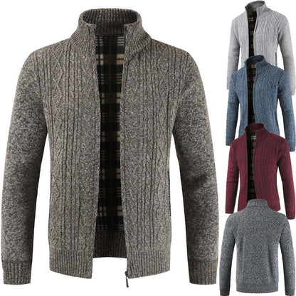 Herren Strickjacke Stehkragen Modern Zopfmuster