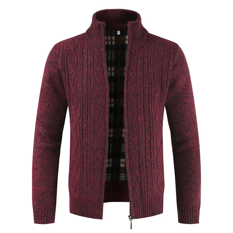 Herren Strickjacke Stehkragen Modern Zopfmuster