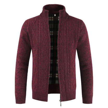 Herren Strickjacke Stehkragen Modern Zopfmuster