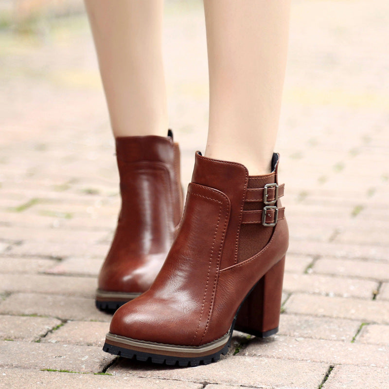 Damen Stiefeletten Robust Schnalle Winter Boots