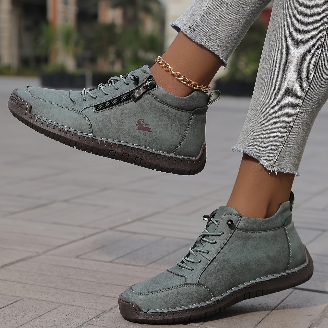 Damen Schnürschuhe Bequem mit Reißverschluss Komfort
