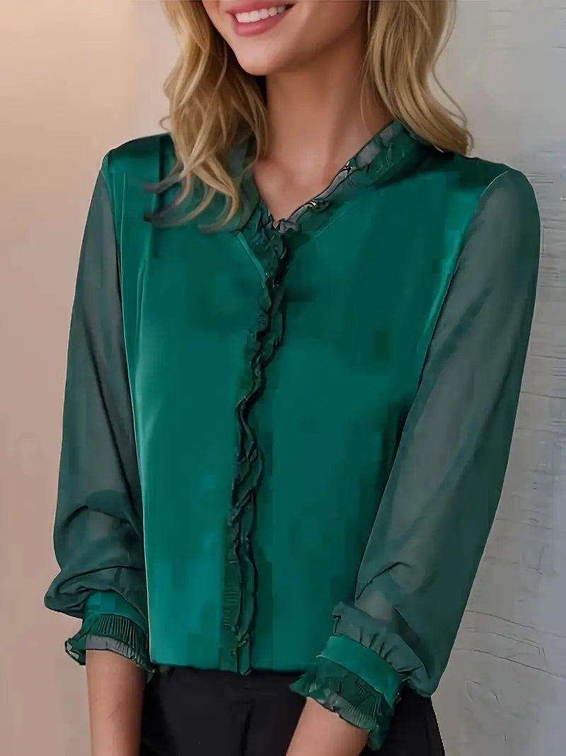 Elegante Damen Bluse Langarm Rüschen Schwarz - BerlinGlamour