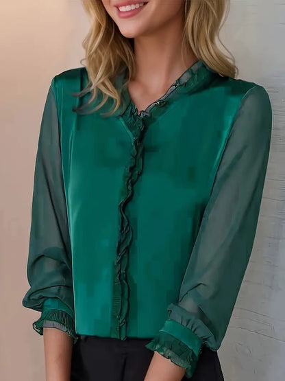 Elegante Damen Bluse Langarm Rüschen Schwarz - BerlinGlamour