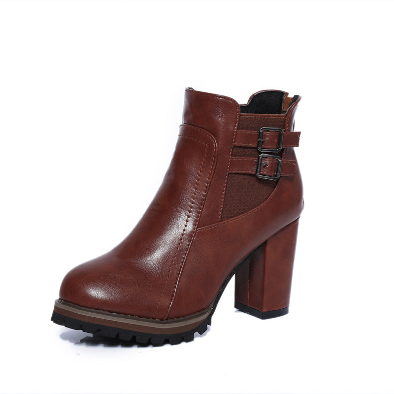 Damen Stiefeletten Robust Schnalle Winter Boots