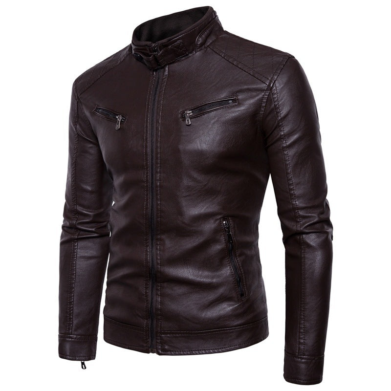 Herren Lederjacke Bikerstil Schwarz mit Nieten